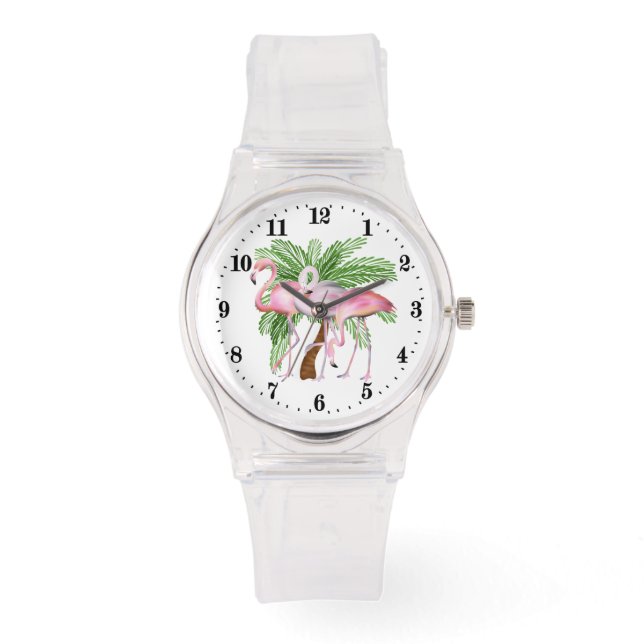 Niedlich Beach rosa Flamingo Watch Armbanduhr (Vorderseite)