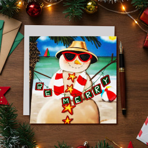 Niedlich Beach Snowman Inspirivity Holiday Card Feiertagskarte