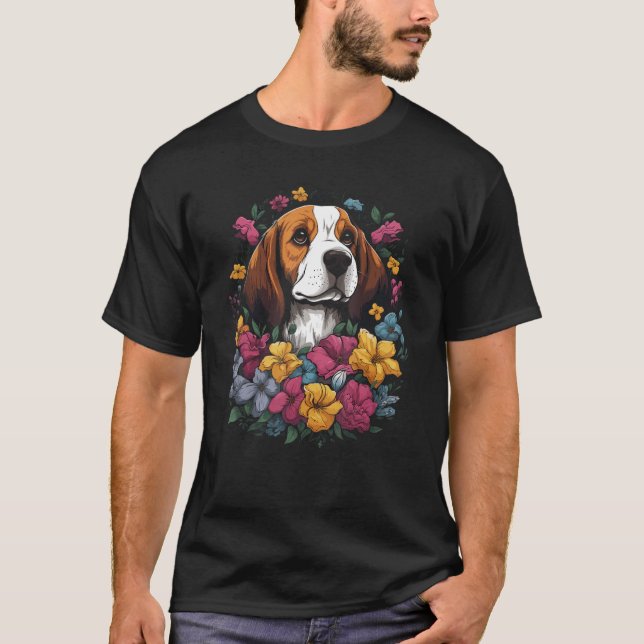 Niedlich Beagle Blume Bouquet T-Shirt (Vorderseite)