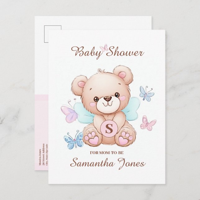 Niedlich Bear Baby Dusche Einladung Postkarte (Vorne/Hinten)