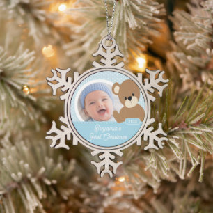 Niedlich Bear Baby's First Christmas Foto Schneeflocken Zinn-Ornament