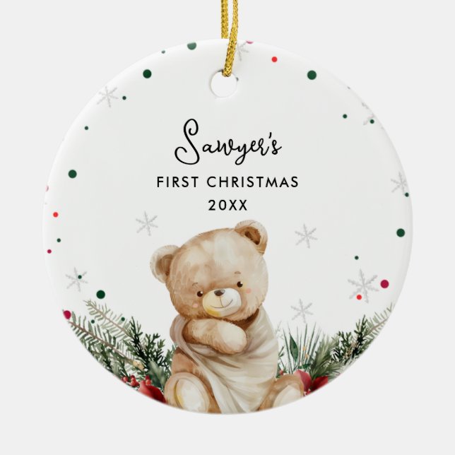 Niedlich Bear Baby's First Christmas Keramik Ornament (Vorne)