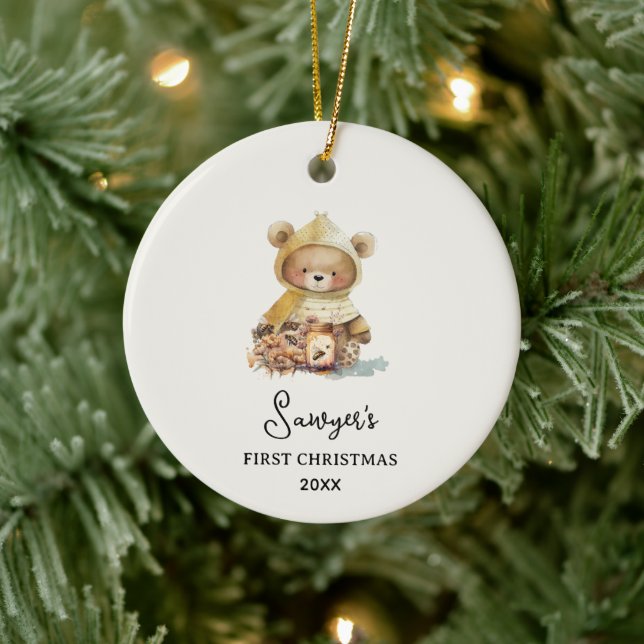 Niedlich Bear Baby's First Christmas Keramik Ornament (Baum)