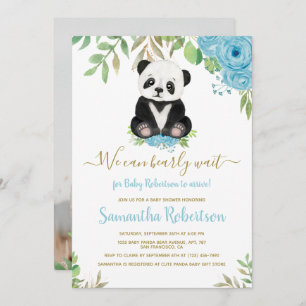 Niedlich Bear Blue Floral Watercolor Kinderdusche  Einladung