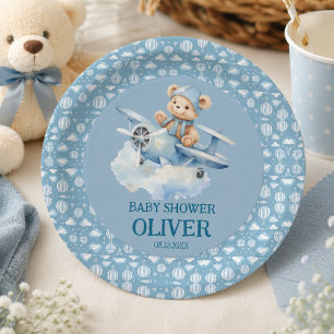 Niedlich Bear Blue Flugzeug Time Fliegt 1. Geburts Pappteller