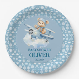 Niedlich Bear Blue Flugzeug Time Fliegt 1. Geburts Pappteller