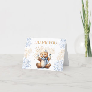 Niedlich Bear Blue New Year Boy Baby Dusche Dankeskarte