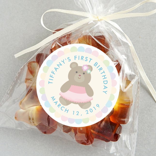 Niedlich Bear Cub Ballerina Baby First Birthday Pa Runder Aufkleber (Von Creator hochgeladen)