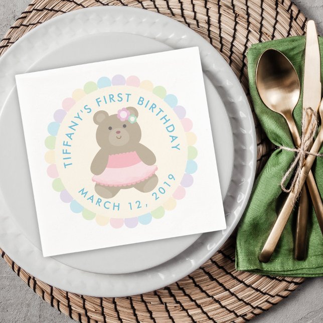 Niedlich Bear Cub Ballerina Baby First Birthday Pa Serviette (Von Creator hochgeladen)