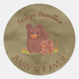 Niedlich Bear Cub Boy Mutter Kinderdusche Woodland Runder Aufkleber