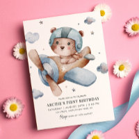Niedlich Bear Flugzeug Time Fliegt 1. Geburtstag P