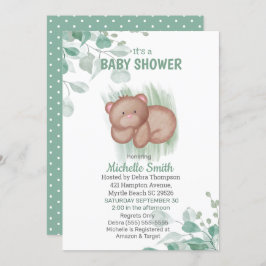 Niedlich Bear Green White Baby Dusche Einladung