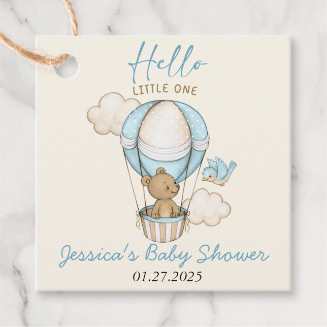Niedlich Bear Hello Little One Baby Dusche Geschenkanhänger (Vorderseite)