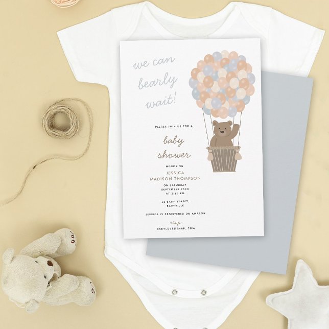 Niedlich Bear Hot Air Balloons Baby Boy Babydusche Einladung (Cute Bear Hot Air Balloons Baby Boy Baby Shower Invitation)
