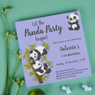 Niedlich Bear Pandas Party Boy Birthday Einladung