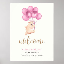 Niedlich Bear Pink Balloon Babydusche Begrüßungsze Poster