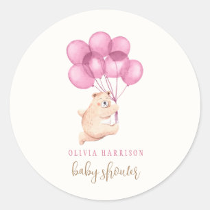 Niedlich Bear Pink Balloon Babydusche Runder Aufkleber