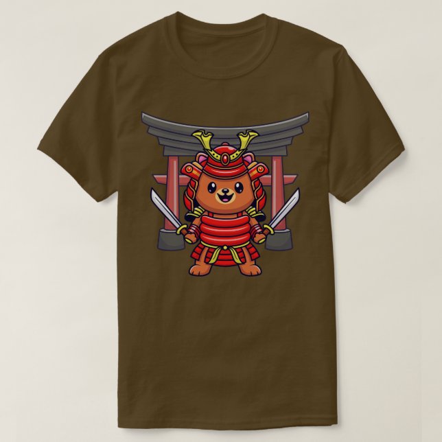 Niedlich Bear Samurai Warrior Cartoon T-Shirt (Design vorne)