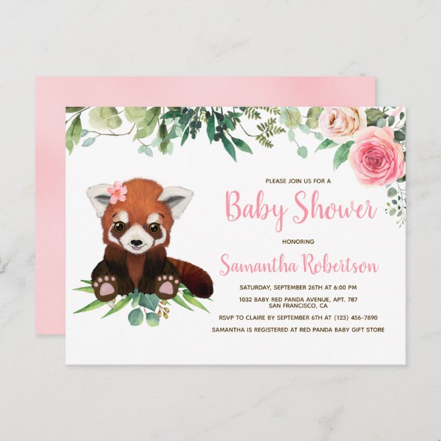 Niedlich Bear Wasserfarbe Rosa Blütendusche Einladungspostkarte (Vorne/Hinten)