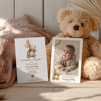 Niedlich Beary 1. Geburtstag Teddy Bear Foto Ballo Einladung