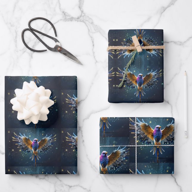 Niedlich Beautiful Hummingbird Blue & Green Geschenkpapier Set (Vorderseite)
