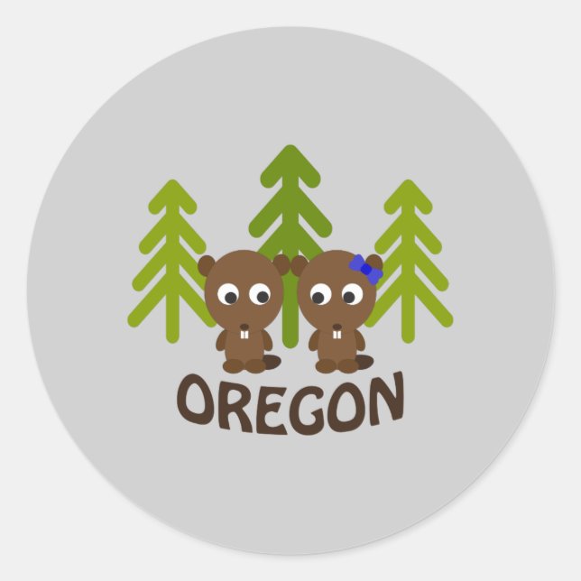 Niedlich Beaver Couple Oregon Runder Aufkleber (Vorderseite)