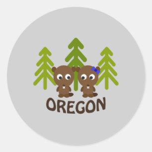 Niedlich Beaver Couple Oregon Runder Aufkleber