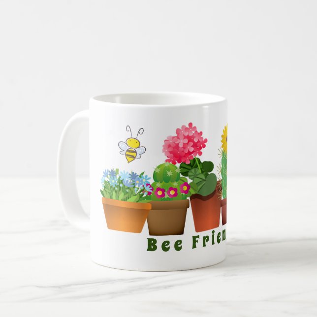 Niedlich Bee Friendly Cactus Flower Garden Kaffeetasse (Vorderseite Links)