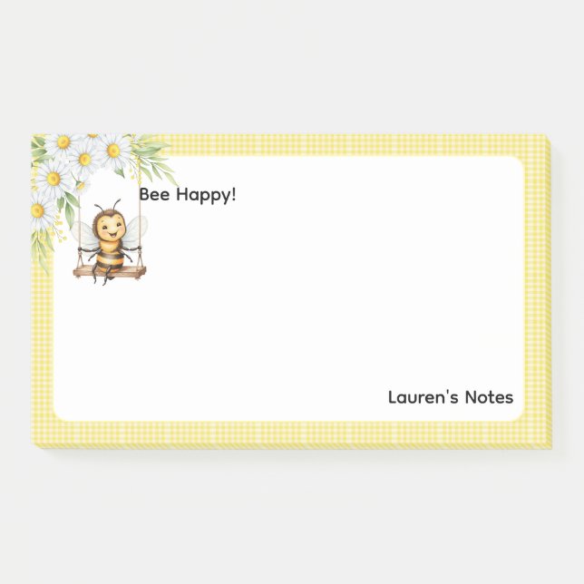 Niedlich "Bee happy" Pesonalisiert Post-it Klebezettel (Vorderseite)