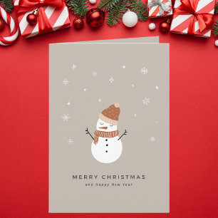 Niedlich Beige Illustriert Snowman Weihnachten Karte