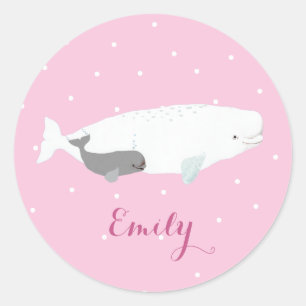 Niedlich Beluga Whale Girl Gift Individuelle Name Runder Aufkleber