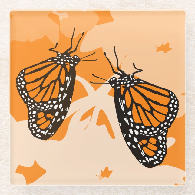 Niedlich benannte Orange Monarch Butterflies Glasuntersetzer (Vorderseite)