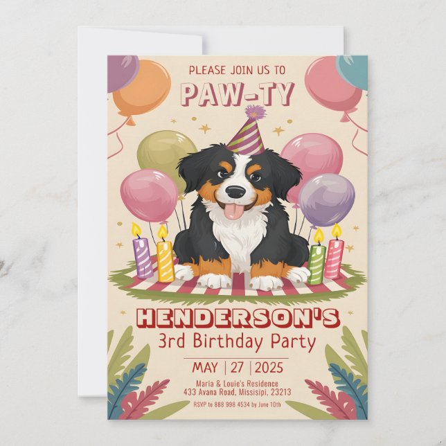 Niedlich Berner Puppy Party Bernese Dog Birthday Einladung (Vorderseite)