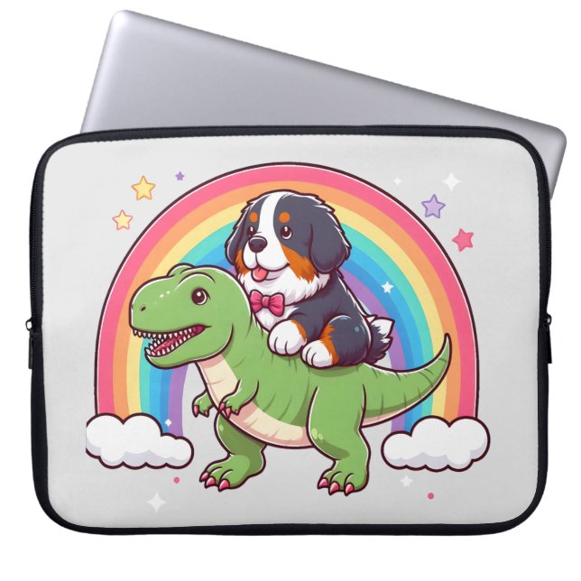 Niedlich Bernese Mountain Dog Riding T-Rex Dinosau Laptopschutzhülle (Vorderseite)