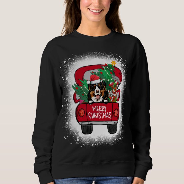 Niedlich Bernese Mountain Red Truck Merry Christma Sweatshirt (Vorderseite)