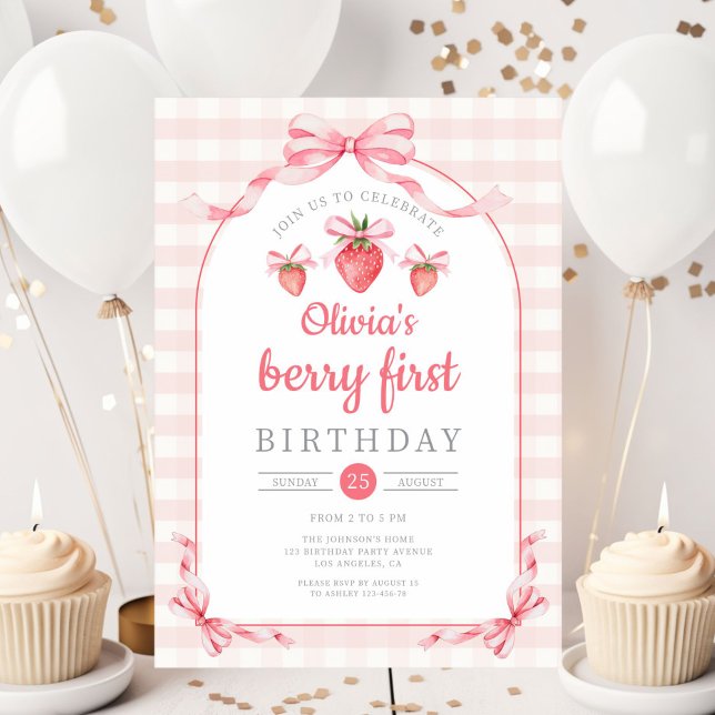 Niedlich Berry First Girl 1. Geburtstag Einladung (Cute Berry First Girl 1st Birthday Invitation)