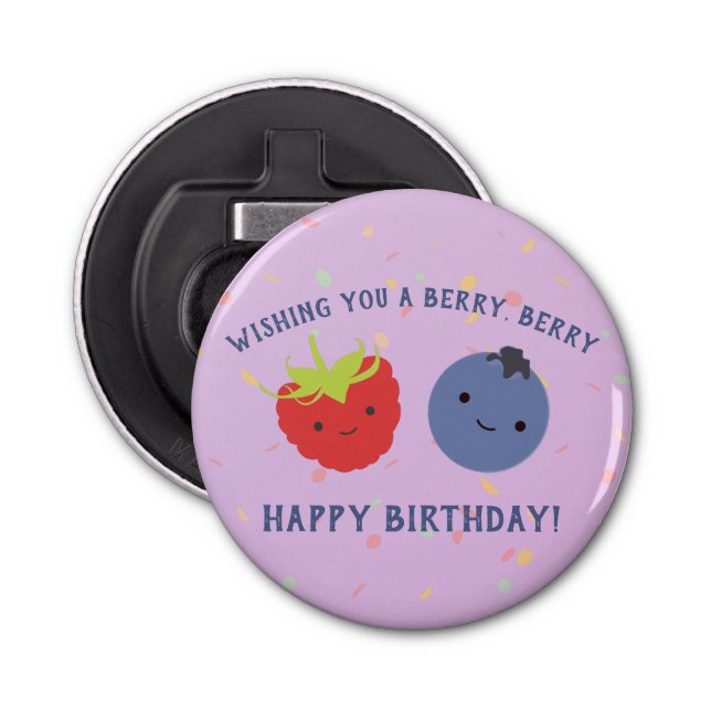 Niedlich Berry Happy Birthday Pun Kawaii Beeren Flaschenöffner (Vorderseite)