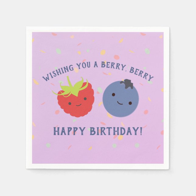 Niedlich Berry Happy Birthday Pun Kawaii Beeren Serviette (Vorderseite)