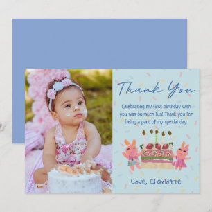 Niedlich Berry Sweet Bunnies   Blue Birthday Foto Dankeskarte