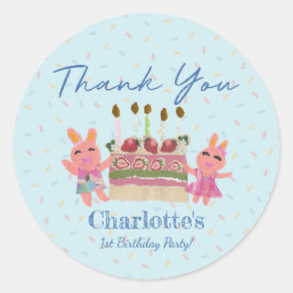 Niedlich Berry Sweet Bunnies | Blue Birthday Party Runder Aufkleber