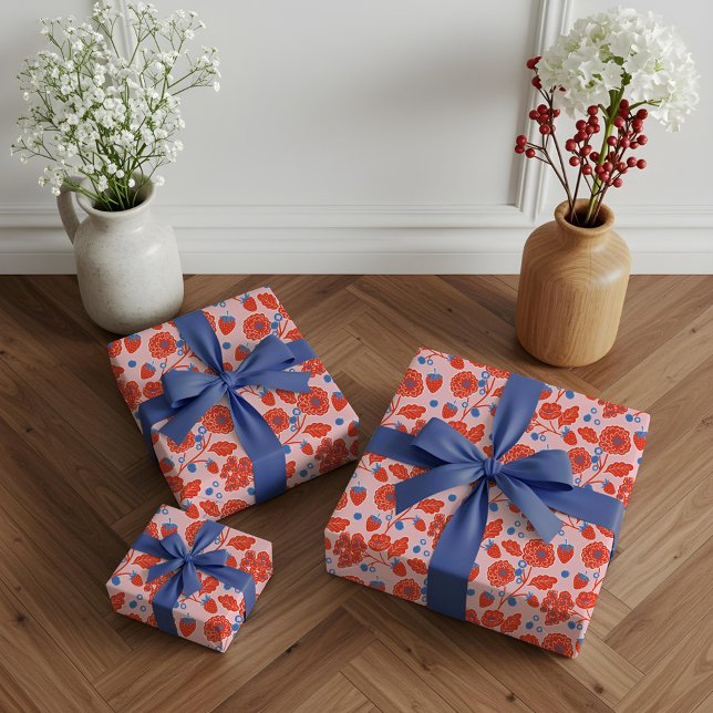 Niedlich Berry Sweet Strawberry Blueberry Babydusc Geschenkpapier (Cute Berry Sweet Strawberry Blueberry Baby Shower Wrapping Paper)