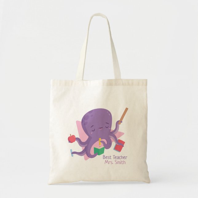 Niedlich beschäftigter Octopus Bester Lehrer Perso Tragetasche (Vorne)