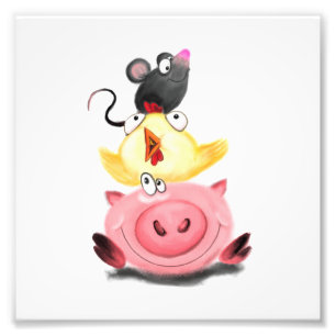 Niedlich Best Friends Piggy Chick and Mouse - Cart Fotodruck