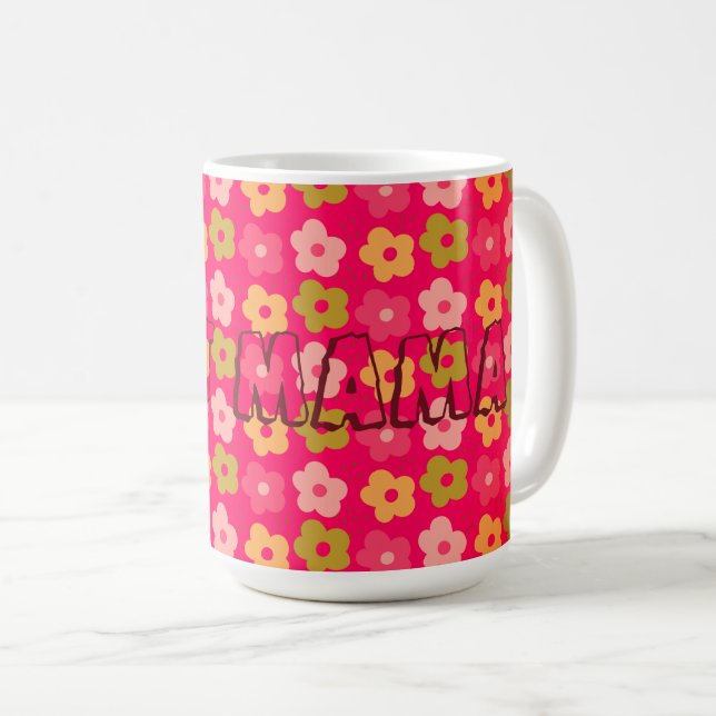 Niedlich Best Mama Blume Rot Rosa Kaffeetasse (VorderseiteRechts)