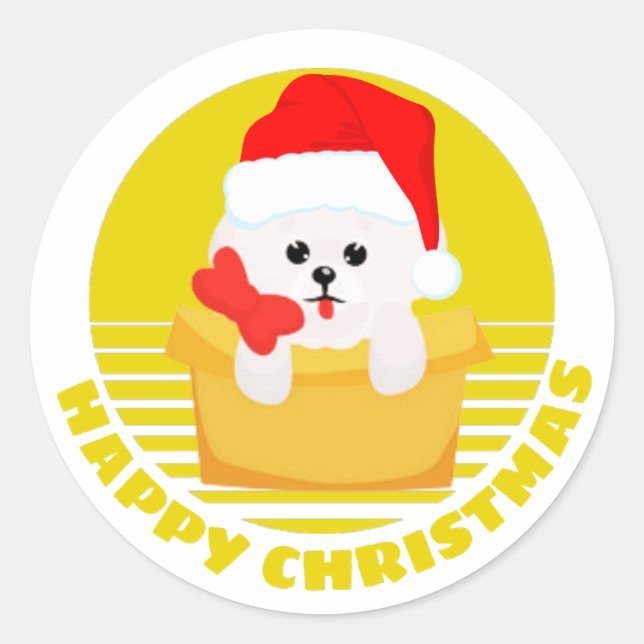 Niedlich Bichon Frise Christmas Funny Runder Aufkleber (Vorderseite)