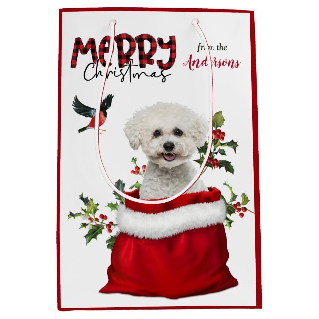 Niedlich Bichon Frise Dog Weihnachten Mittlere Geschenktüte (Vorderseite)