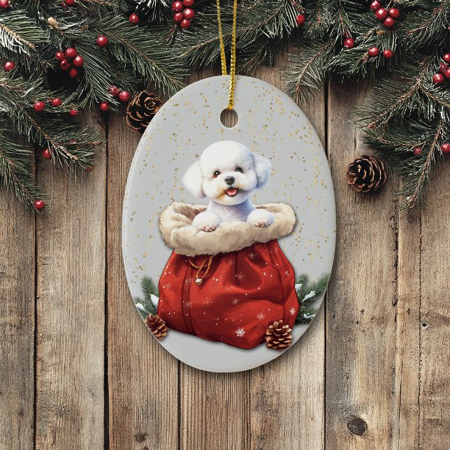 Niedlich Bichon Frise Dog Weihnachtsgeschenktasche Keramik Ornament (Von Creator hochgeladen)