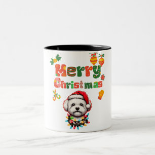 Niedlich Bichon Frise Dog Weihnachtshut Xmas Zweifarbige Tasse