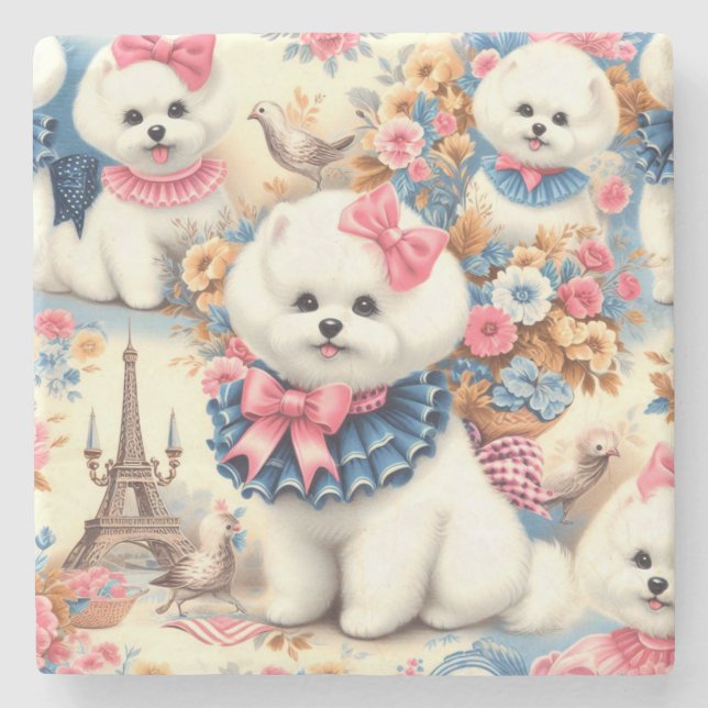 Niedlich Bichon Frisé Seamless Steinuntersetzer (Vorderseite)