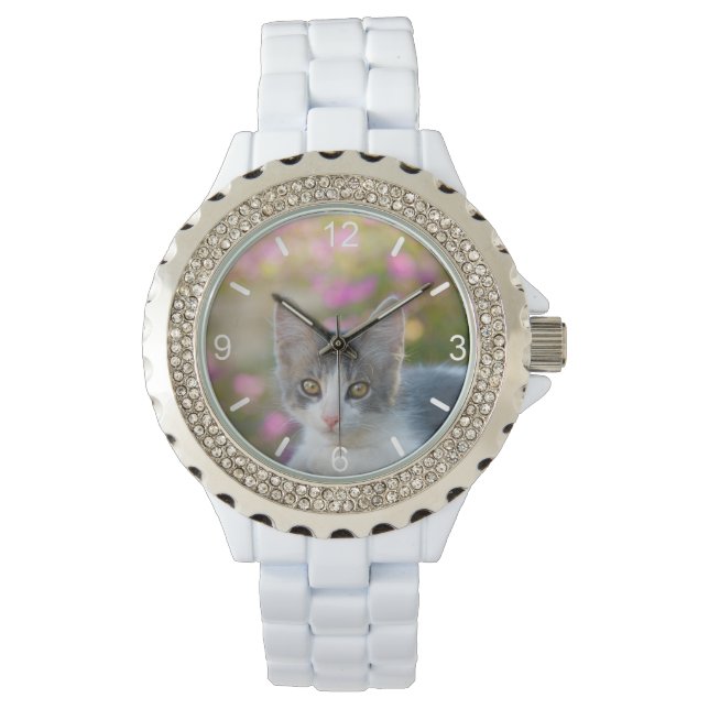 Niedlich Bicolor Kitten Fluffy Katzenklumpen Foto  Armbanduhr (Vorderseite)